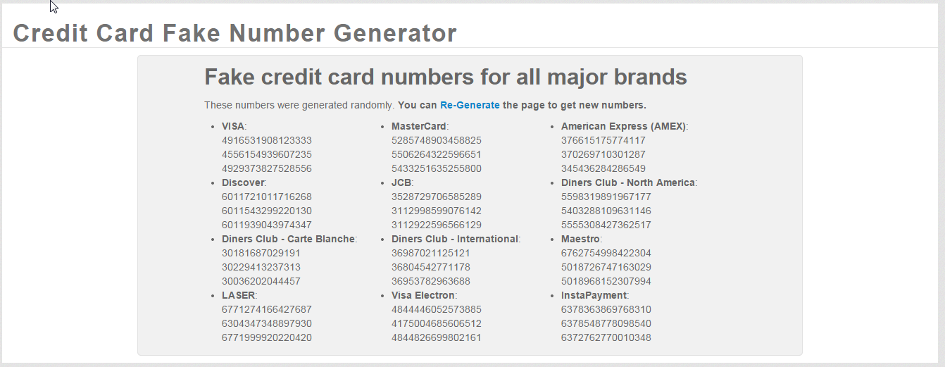 Best Online Credit Card Fake Number Generator Support Amxe Visa