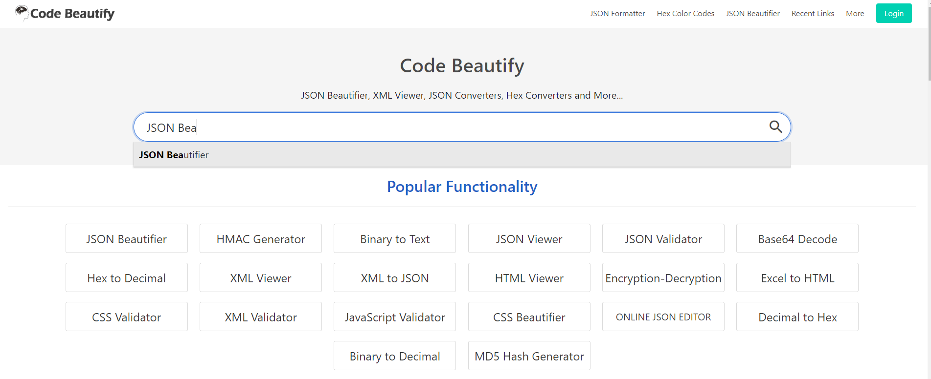 Code Beautify and Code For Developers - to Beautify, Validate, JSON, JavaScript, CSS, HTML, Excel and